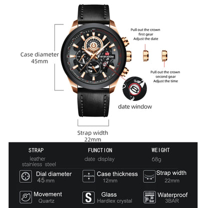 VAVA VOOM 2311G-FH Rose Gold Shell Steel Belt Men Waterproof Sports Luminous Calendar Casual Quartz Hollow Watch - Sport Watches by VAVA VOOM | Online Shopping UK | buy2fix