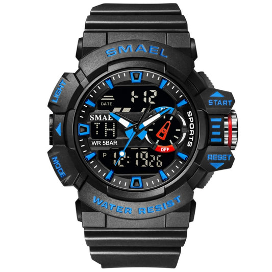 SMAEL 8043 Multifunctional Dual Display Shockproof Outdoor Waterproof Sports Quartz Watch(Black Blue) - LED Digital Watches by SMAEL | Online Shopping UK | buy2fix