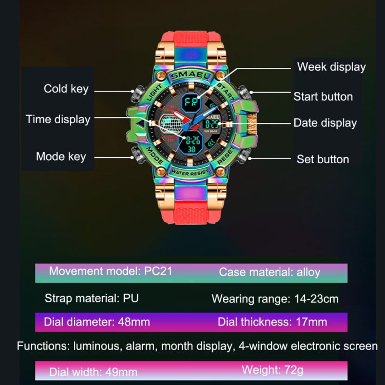 SMAEL 8027 Multifunctional Alloy Sports Colorful Watch Men Electronic Watch(Rose Gold) - LED Digital Watches by SMAEL | Online Shopping UK | buy2fix