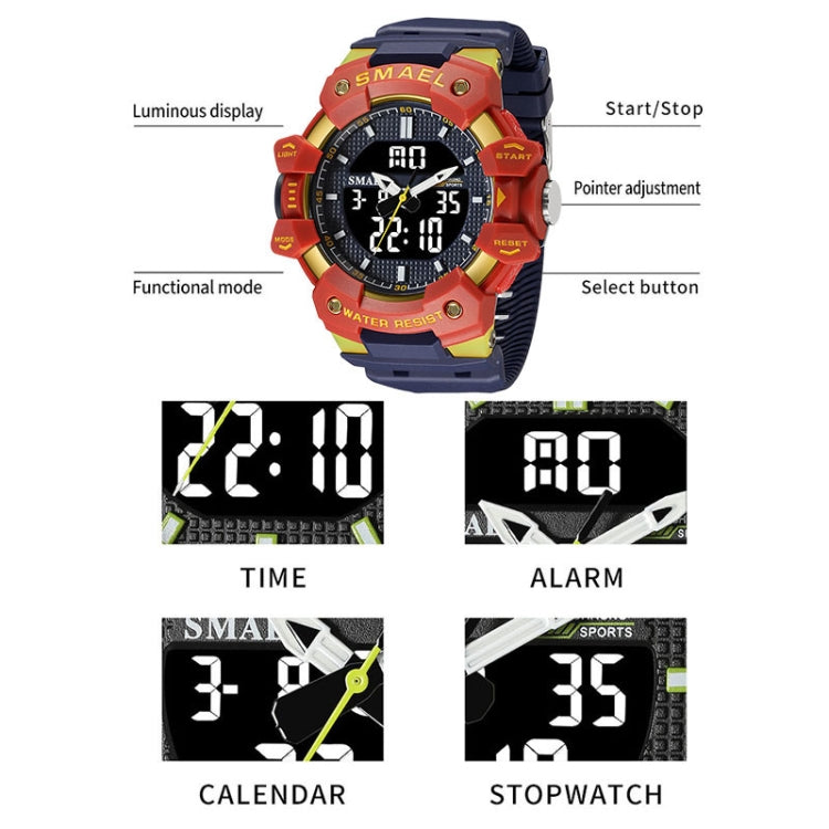 SMAEL 8080 Outdoor Sports Waterproof Multifunctional Glowing Double Dial Watch(Black Orange) - Sport Watches by SMAEL | Online Shopping UK | buy2fix