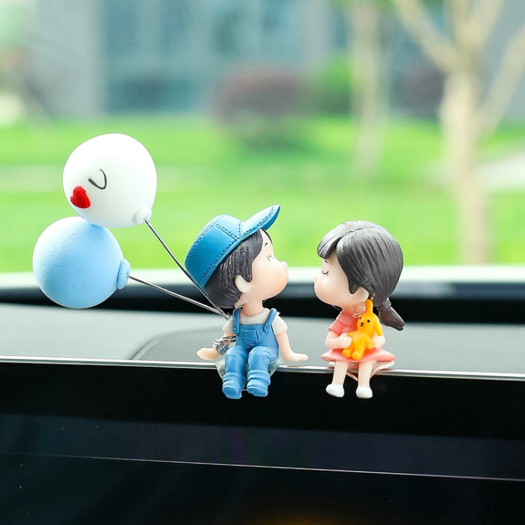 2pcs Car Ornament Ornament Lovely Kissing Couple Doll, Color: Blue+Blue White Balloon - In Car by buy2fix | Online Shopping UK | buy2fix