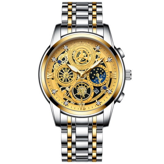 BINBOND 4010 Multifunctional Waterproof Hollowed Luminous Quartz Watch(Inter-gold Gold Surface) - Metal Strap Watches by BINBOND | Online Shopping UK | buy2fix