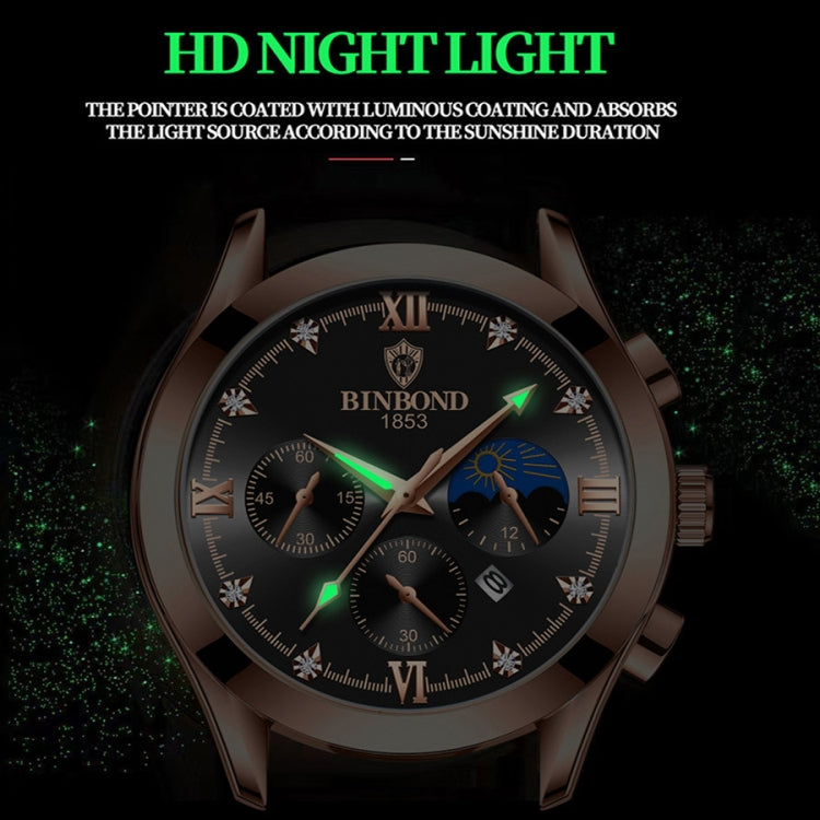 BINBOND B3591 30m Waterproof Luminous Calendar Men Watch, Color: Black Steel-Black - Metal Strap Watches by BINBOND | Online Shopping UK | buy2fix