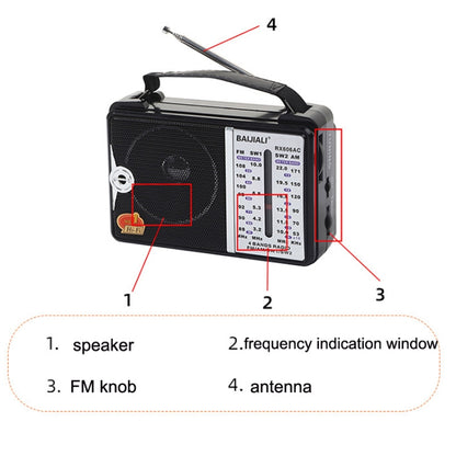 BAIJIALI  RX606AC Retro Full Band Radio Large Sound Volume Wireless Bluetooth Audio Player(Black) - Consumer Electronics by BAIJIALI | Online Shopping UK | buy2fix