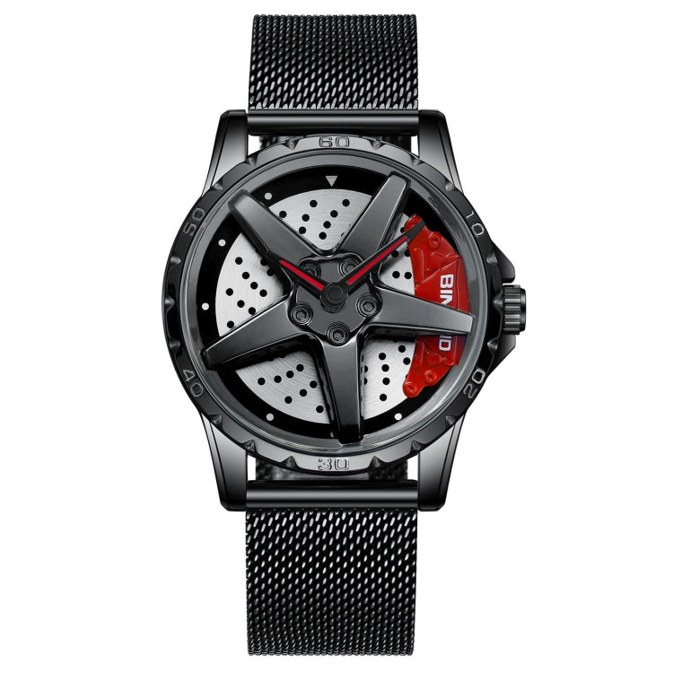 BINBOND D002 Car Hub Dial Multifunctional Waterproof and Wear-resistant Men's Watch(Black Net-Black-Red) - Metal Strap Watches by BINBOND | Online Shopping UK | buy2fix