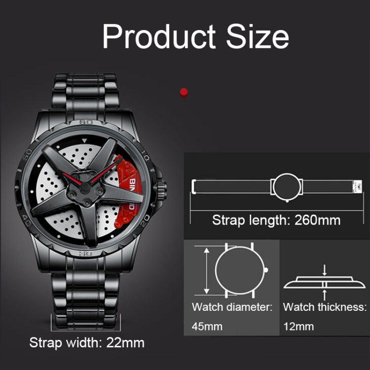 BINBOND D002 Car Hub Dial Multifunctional Waterproof and Wear-resistant Men's Watch(Black Net-Black-Green) - Metal Strap Watches by BINBOND | Online Shopping UK | buy2fix