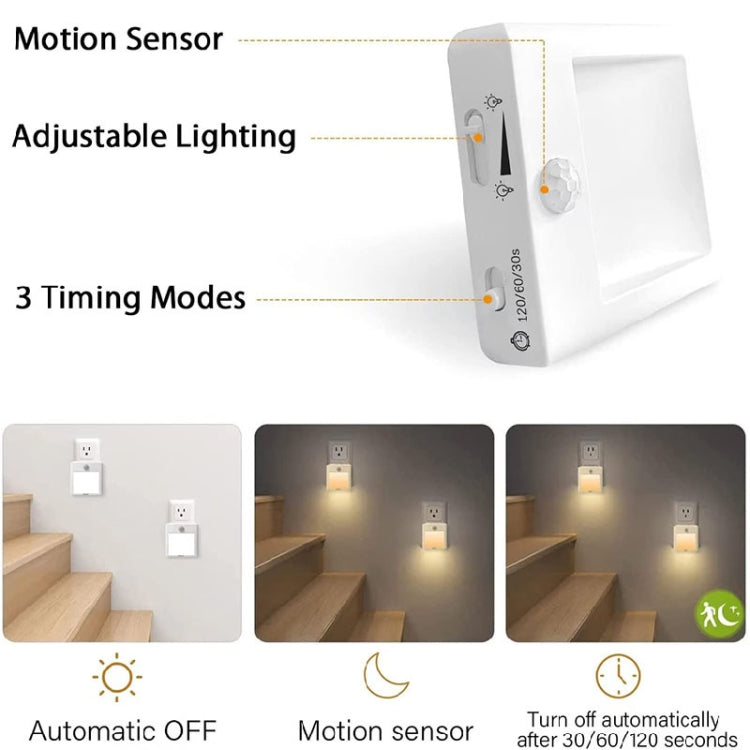 NL2101 Motion Sensor LED Night Light AC Plug Dimming Sleep Lights,Spec: Warm and White US Plug - Sensor LED Lights by buy2fix | Online Shopping UK | buy2fix