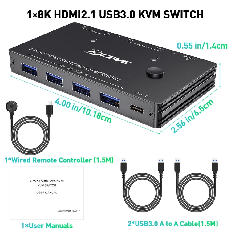 KC-KVM8201 USB3.0 Switch U Disk Printer Two Computers To Share 8K HDMI KVM Switch(Black) - Switch by buy2fix | Online Shopping UK | buy2fix