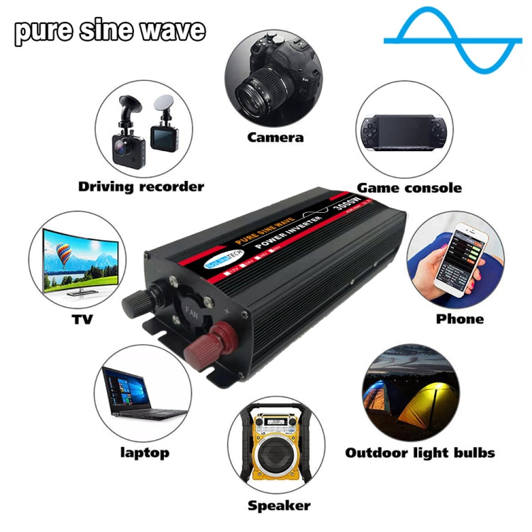 3000W 12V to 220V High Power Car Pure Sine Wave Inverter Power Converter - Pure Sine Wave by buy2fix | Online Shopping UK | buy2fix