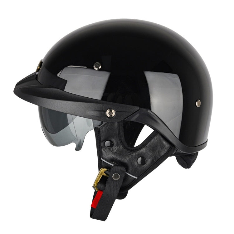 SOMAN Motorcycle Half Helmet Adjustable Helmet With Inner Mirror, Size: XXL(Bright Black) - Helmets by SOMAN | Online Shopping UK | buy2fix