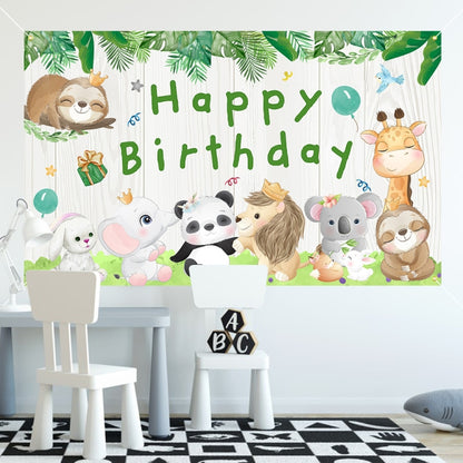 180x90cm 2pcs Animal Birthday Theme Backdrop Cloth Party Decoration(2023SRB93) -  by buy2fix | Online Shopping UK | buy2fix