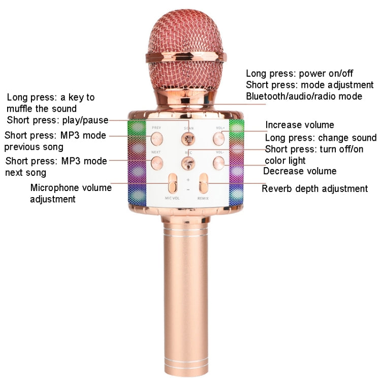 WS-858L LED Light Flashing Wireless Capacitance Microphone Comes With Audio Mobile Phone Bluetoon Live Microphone(Gold) - Microphone by buy2fix | Online Shopping UK | buy2fix