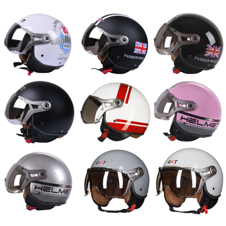 GXT Electric Vehicle Half Cover Helmet Four Seasons Retro Helmet, Size: L(Bright Black Flower) - Helmets by GXT | Online Shopping UK | buy2fix