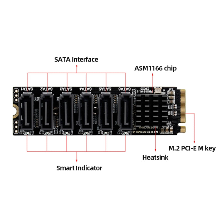 M2 M-EKY PCIE3.0 To SATA6G Transfer Expansion Card 6 Port Hard Disk Expansion Adapter Card(PH516) - Card Adapter by buy2fix | Online Shopping UK | buy2fix