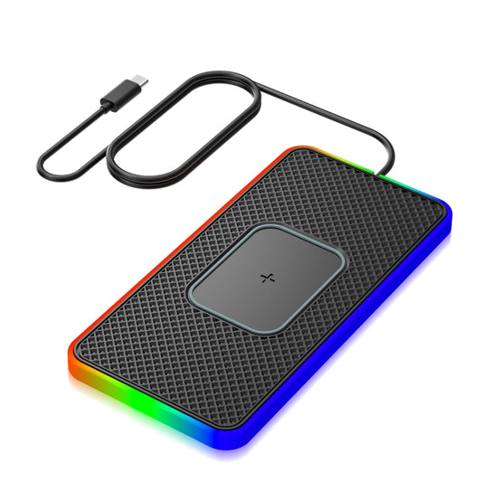 2 In 1 15W Car Mobile Phone Wireless Charger Non-slip Mat with Colorful Light USB-C/Type-C Cable 1m - Wireless Charging Pads by buy2fix | Online Shopping UK | buy2fix