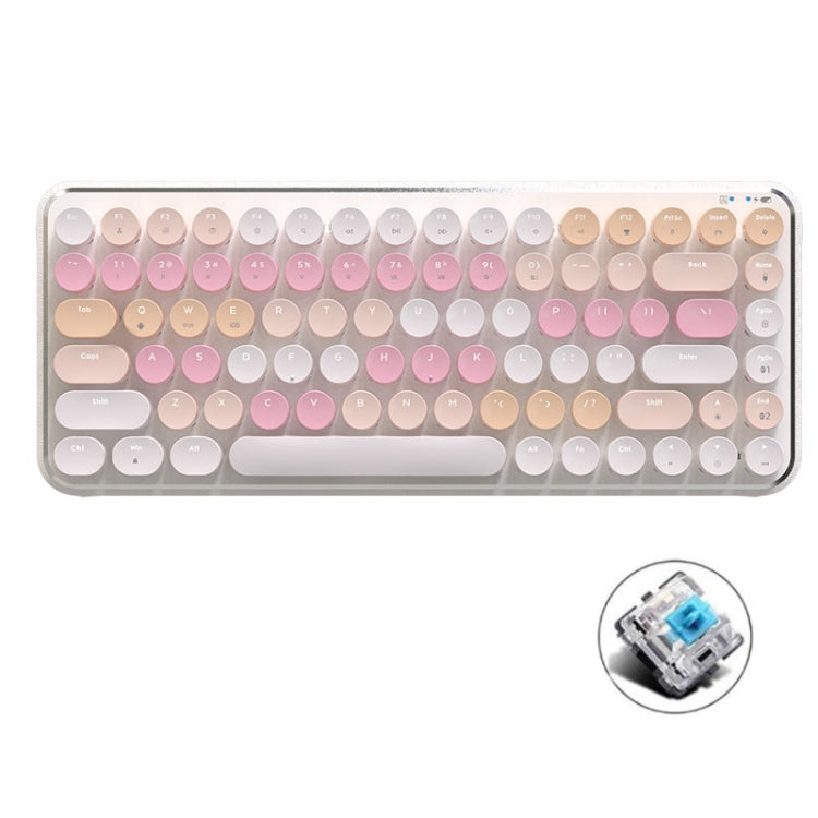 Ajazz K840T 84-Key Wireless/Bluetooth/Wired Three-Mode Round Key Punk Keycap Mechanical Keyboard Green Shaft (White Peach Mousse) - Wireless Keyboard by Ajazz | Online Shopping UK | buy2fix