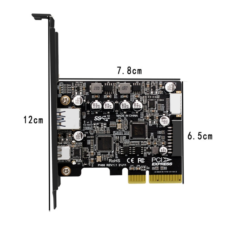 PCIE 3.0 To USB 3.2 Extension Card Type-C Port Front Type-E Expansion Riser Card(PH68) - Card Adapter by buy2fix | Online Shopping UK | buy2fix