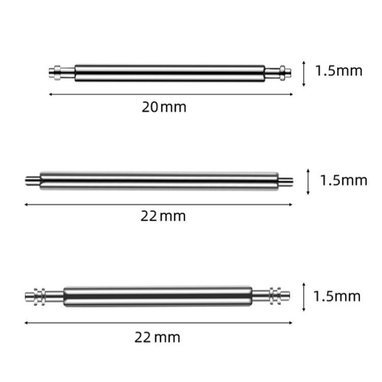 100pcs/set 304 Stainless Steel Strap Connecting Rod Strap All Steel Switch Lugs, Style: Double Drag (1.5x20mm) - Watch Accessories by buy2fix | Online Shopping UK | buy2fix