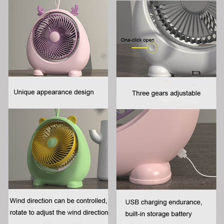 Dormitory Portable Animal Ear Desktop Electric Fan, Style: Charging Version Green - Electric Fans by buy2fix | Online Shopping UK | buy2fix