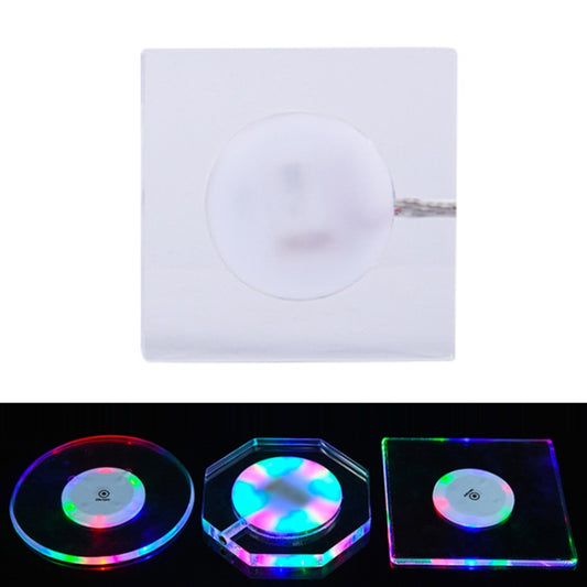 100x10mm Square USB Charging LED Light Up Acrylic Coaster Transparent Crystal Base(Colorful Light) - Car Drink Holders by buy2fix | Online Shopping UK | buy2fix