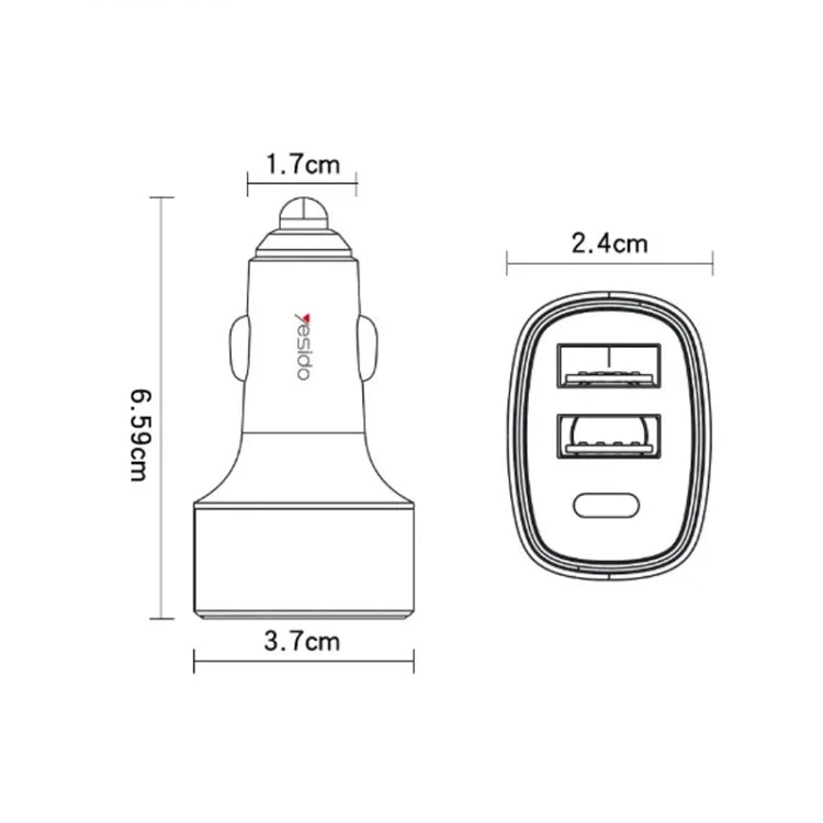 Yesido Y47 49W Double USB+Type-C/USB-C Port Car Fast Charger(Black) - Car Charger by Yesido | Online Shopping UK | buy2fix