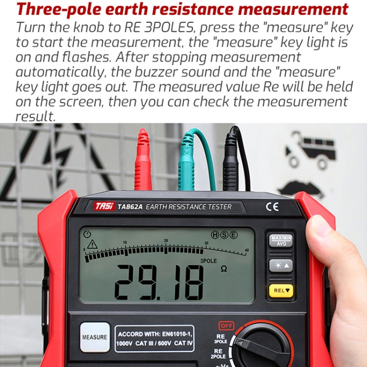 TASI TA862A Ground Resistor Tester Grounding Voltage Measurement High Precision Digital Resistance Meter - Battery & Resistance Tester by TASI | Online Shopping UK | buy2fix