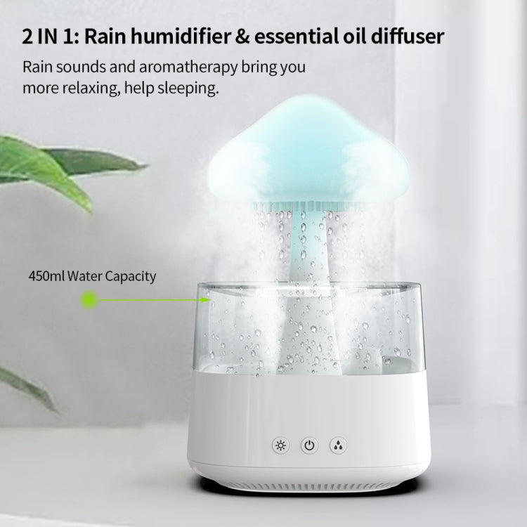 CH08 450ml Rain Humidifier Mushroom Cloud Colorful Night Lamp Aromatherapy Machine, Style: Without Remote Controller(White) - Air Purifiers & Accessories by buy2fix | Online Shopping UK | buy2fix