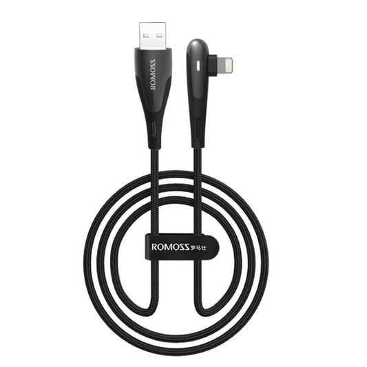 ROMOSS CB12C USB To 8 Pin Elbow With Light 2.4A Fast Charge Data Cable, Size: 1.2m(Black) - Normal Style Cable by ROMOSS | Online Shopping UK | buy2fix