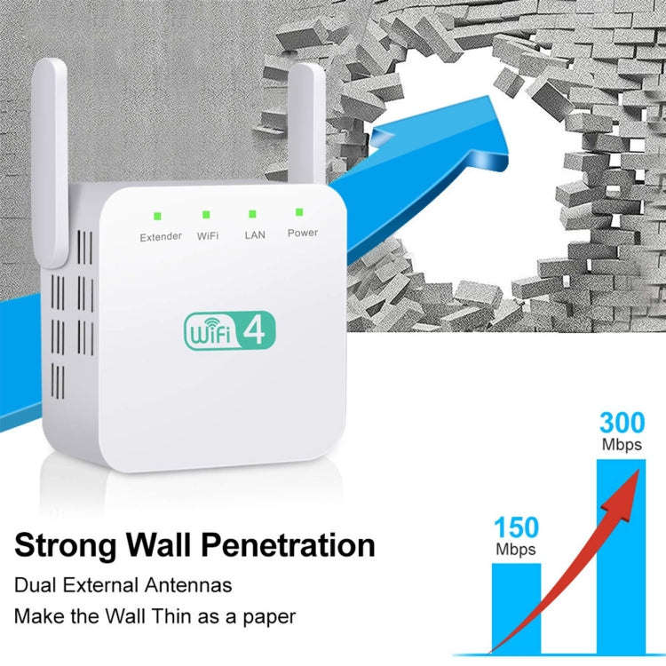 2.4G 300M Wi-Fi Amplifier Long Range WiFi Repeater Wireless Signal Booster UK Plug White - Broadband Amplifiers by buy2fix | Online Shopping UK | buy2fix