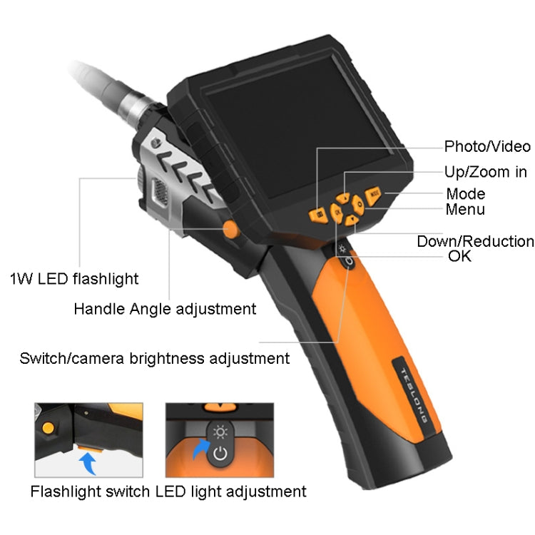 Teslong NTS300 5 Inch HD Large Screen Industrial Inspection Borescope Auto Repair Tools, Specification: 7.6mm-1M -  by Teslong | Online Shopping UK | buy2fix