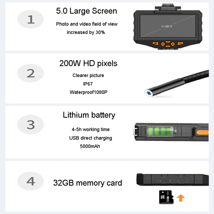 Teslong NTS300 5 Inch HD Large Screen Industrial Inspection Borescope Auto Repair Tools, Specification: 7.6mm-1M -  by Teslong | Online Shopping UK | buy2fix