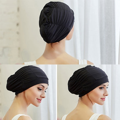 Women Earmuffs Pleated Cloth Swimming Cap(Rose) - Swimming Caps by buy2fix | Online Shopping UK | buy2fix