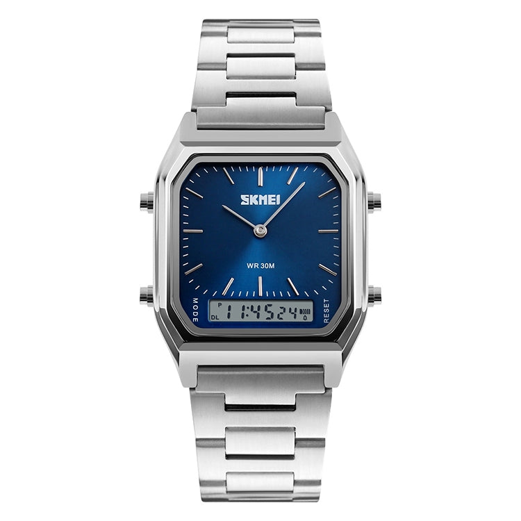 SKMEI 1220 Multifunctional Men Outdoor Business Noctilucent Waterproof Double Display Steel Watchband Wrist Watch (Blue) - Metal Strap Watches by SKMEI | Online Shopping UK | buy2fix