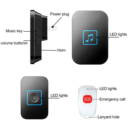 CACAZI C86 Wireless SOS Pager Doorbell Old man Child Emergency Alarm Remote Call Bell, EU Plug(White) - Wireless Doorbell by CACAZI | Online Shopping UK | buy2fix