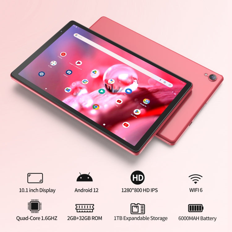 D10A 10.1 inch Tablet PC, 2GB+32GB, Android 12 Allwinner A133 Quad Core CPU, Support WiFi 6 / Bluetooth, Global Version with Google Play, US Plug (Red) - 10.1 inch by buy2fix | Online Shopping UK | buy2fix
